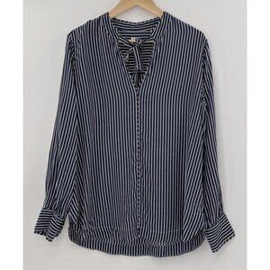 Gap Women’s Navy & White Tie Neck Striped Blouse Size L,‎ Career, Preppy, Boho